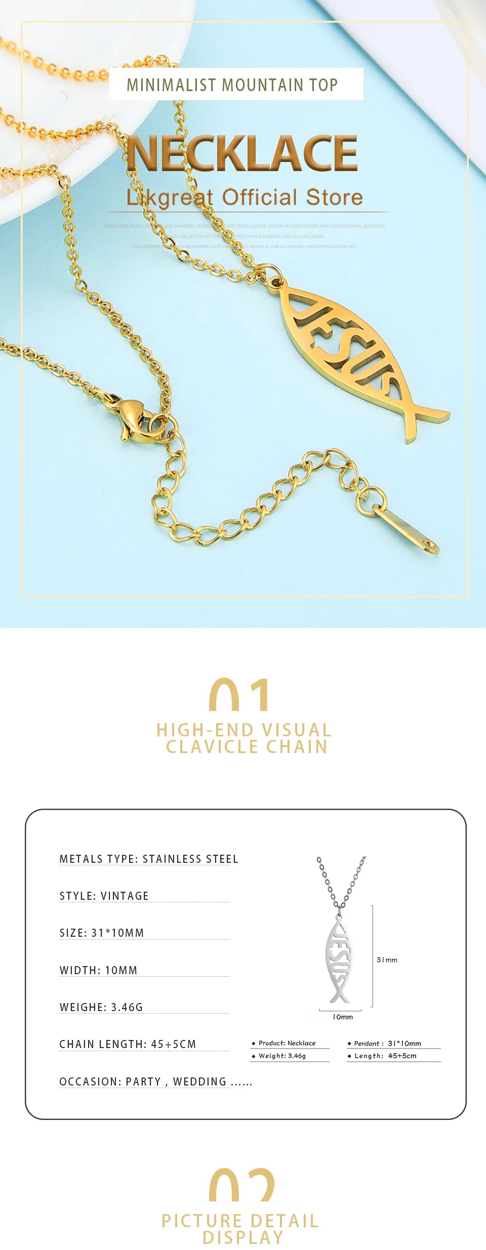 Christian Jesus Fish Pendant Necklace