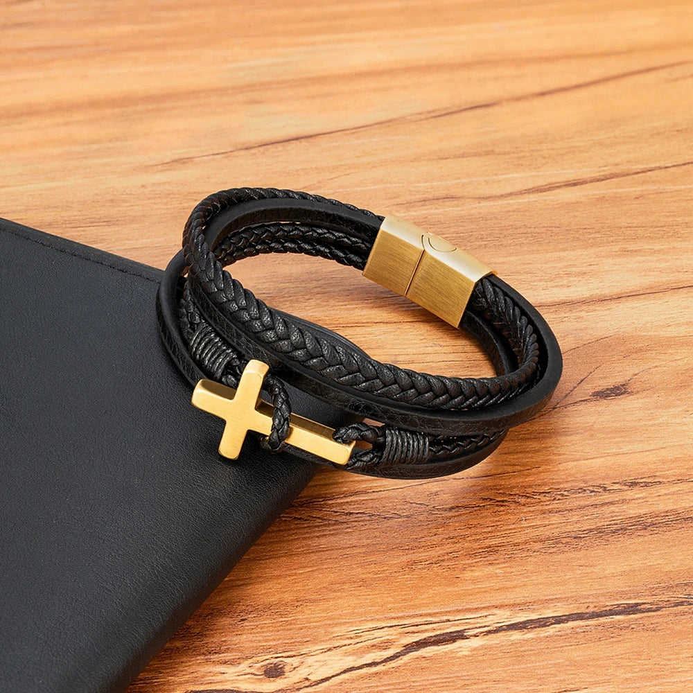 XQNI New Cross Men's Leather Bracelets