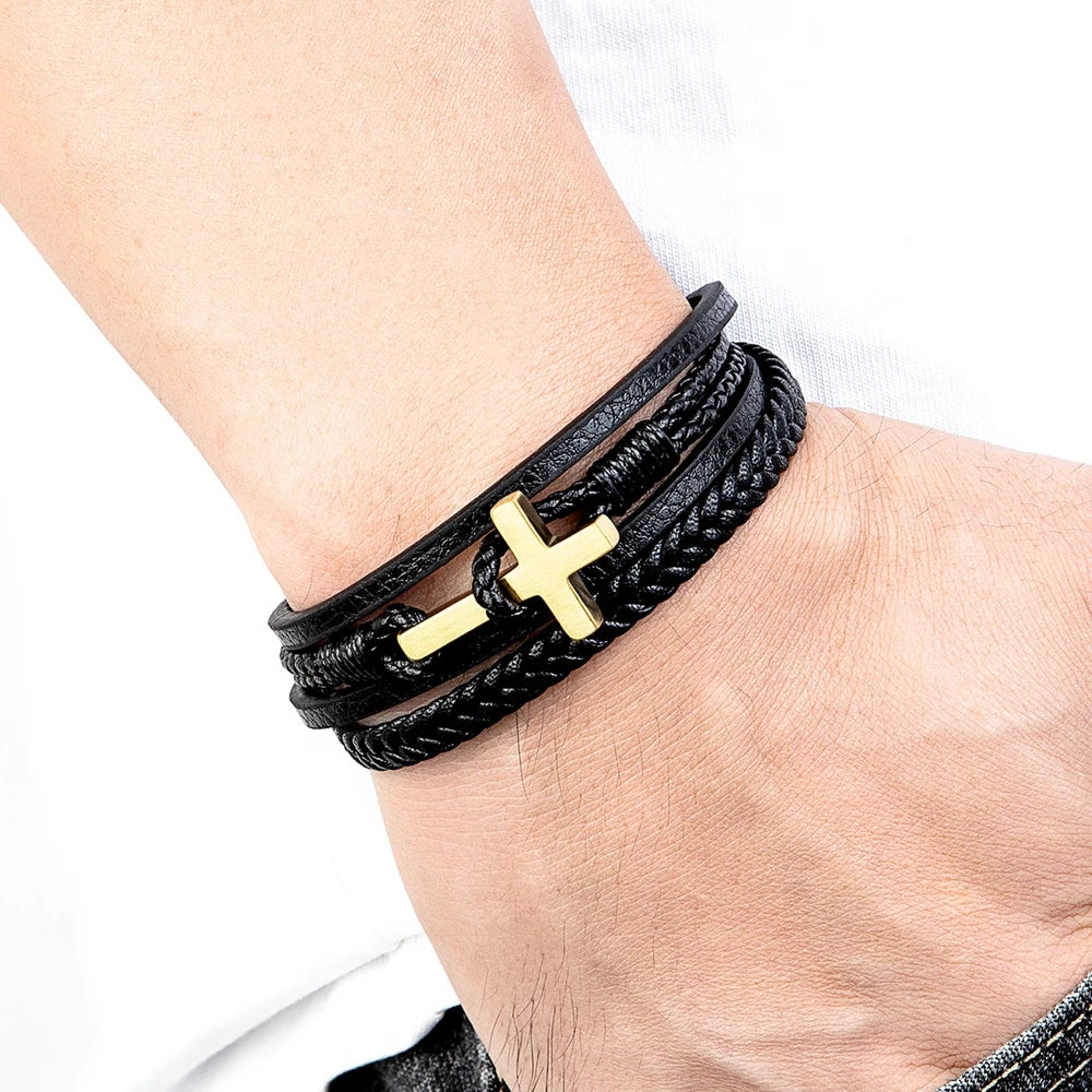 XQNI New Cross Men's Leather Bracelets