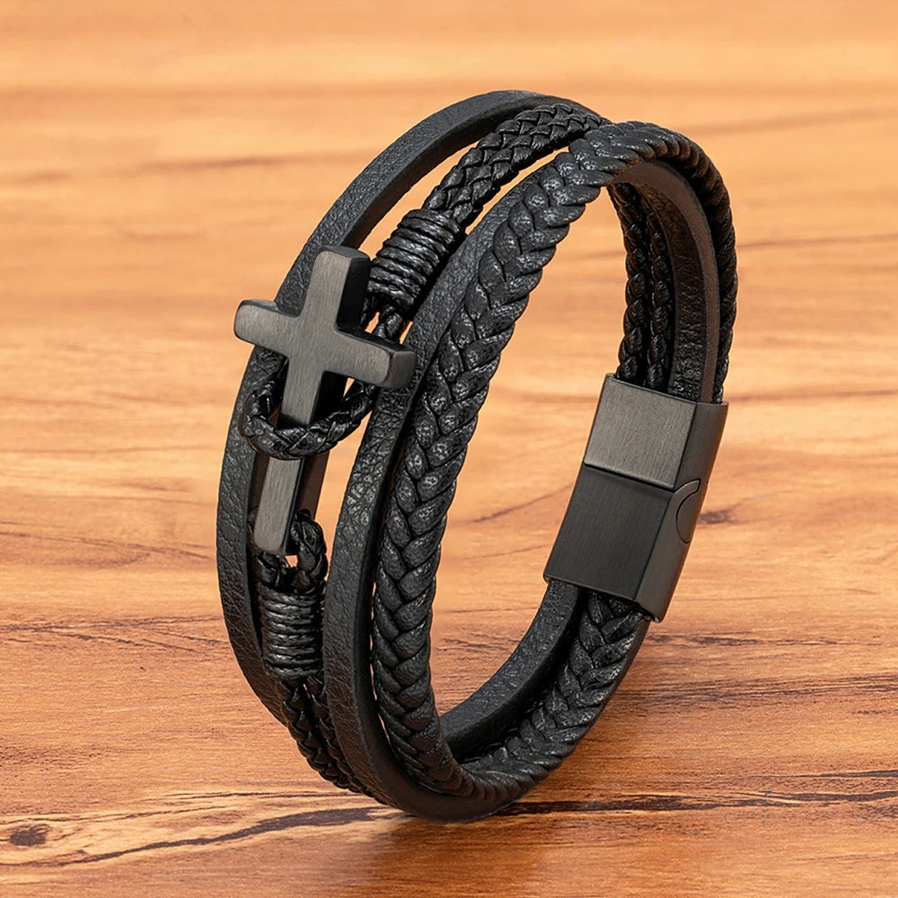 XQNI New Cross Men's Leather Bracelets