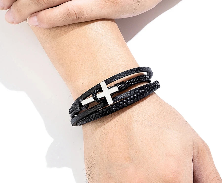 XQNI New Cross Men's Leather Bracelets