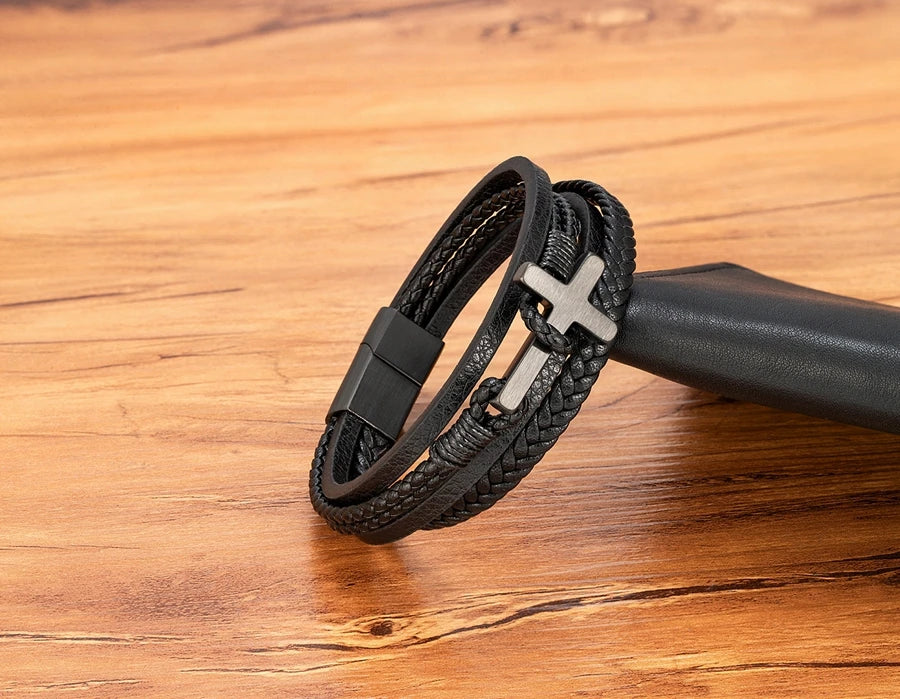 XQNI New Cross Men's Leather Bracelets