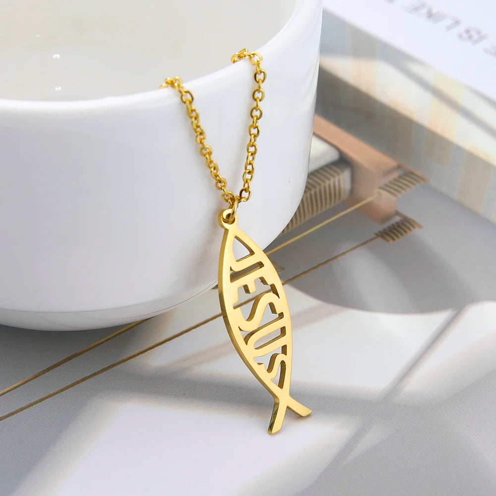 Christian Jesus Fish Pendant Necklace