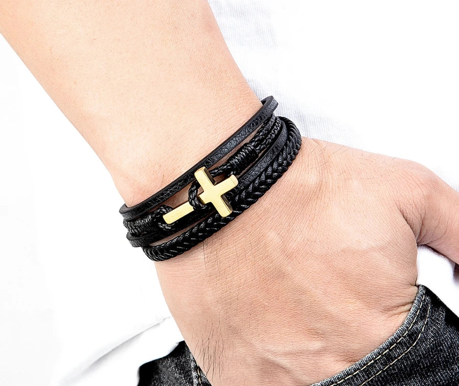 XQNI New Cross Men's Leather Bracelets