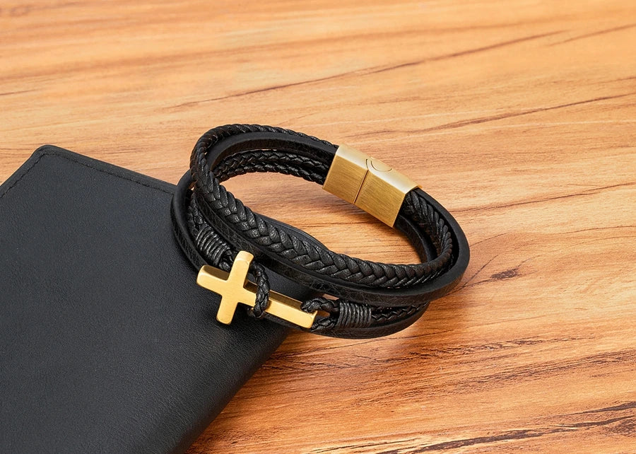 XQNI New Cross Men's Leather Bracelets